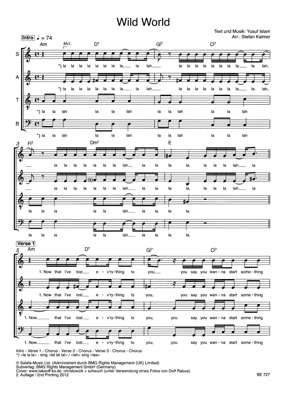 CAT STEVENS WILD WORLD SATB