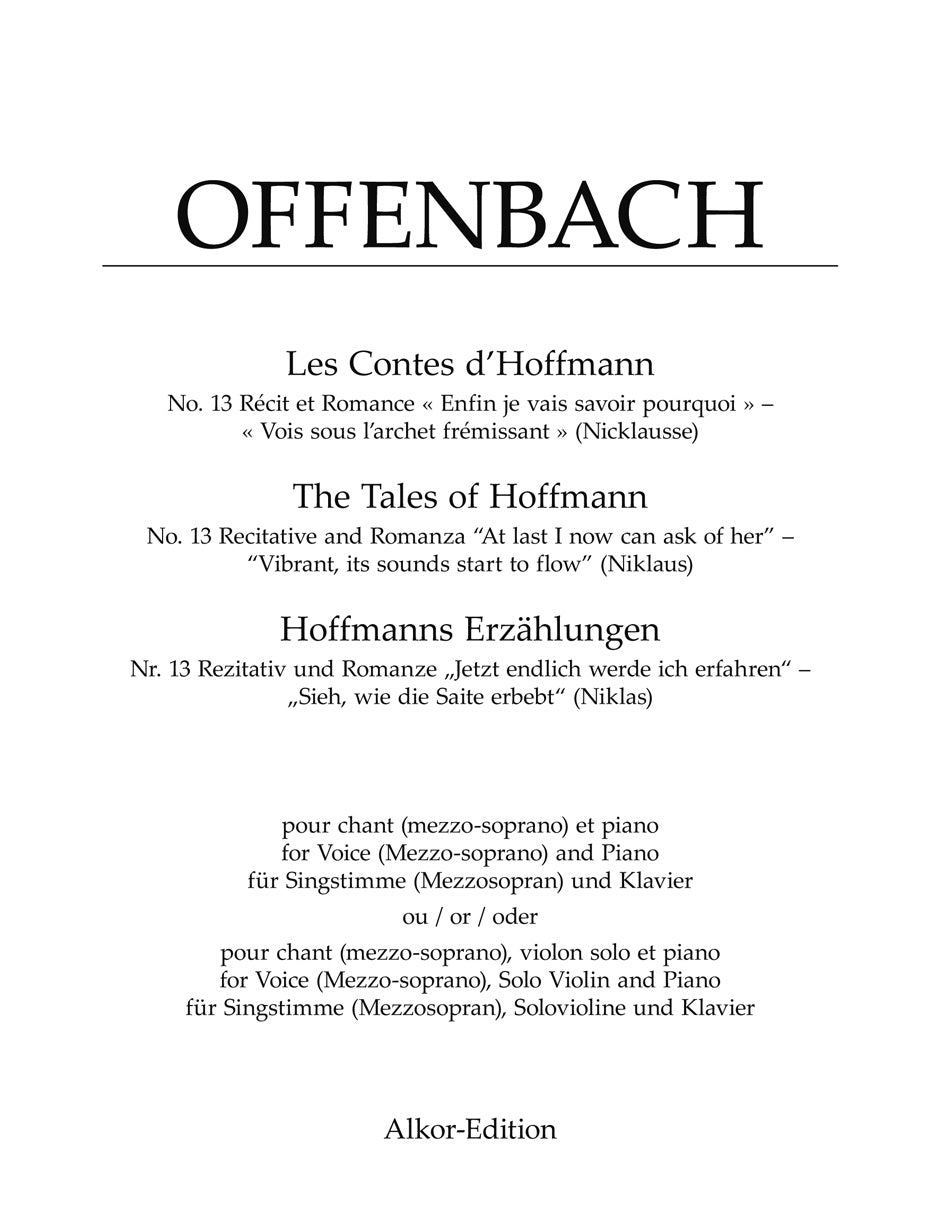 Offenbach No. 13 Recitative and Romanza "Enfin je vais savoir pourquoi" – "Vois sous l'archet frémissant"