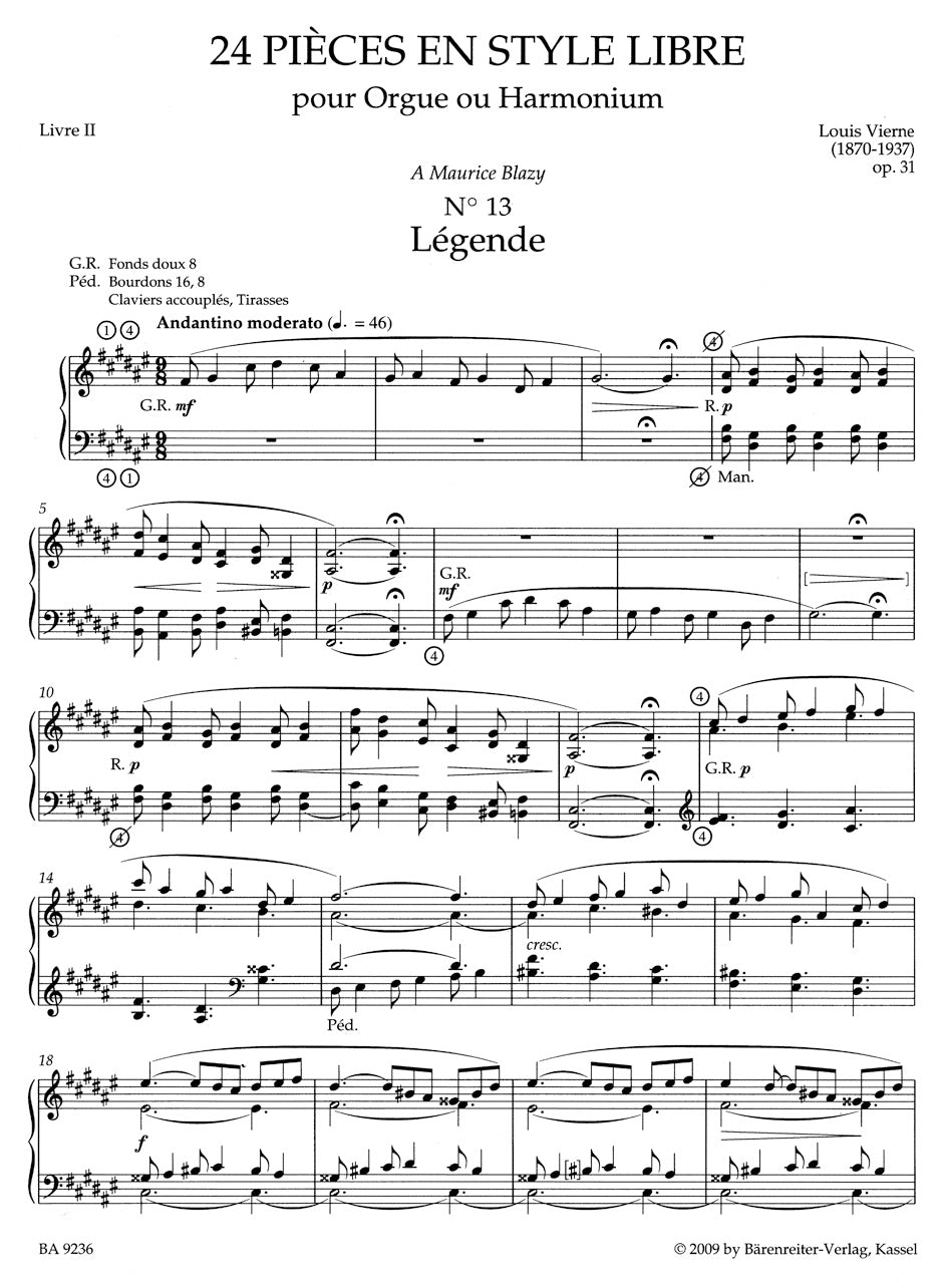 Vierne Pièces en style libre en deux livres, Livre II op. 31 (1914)