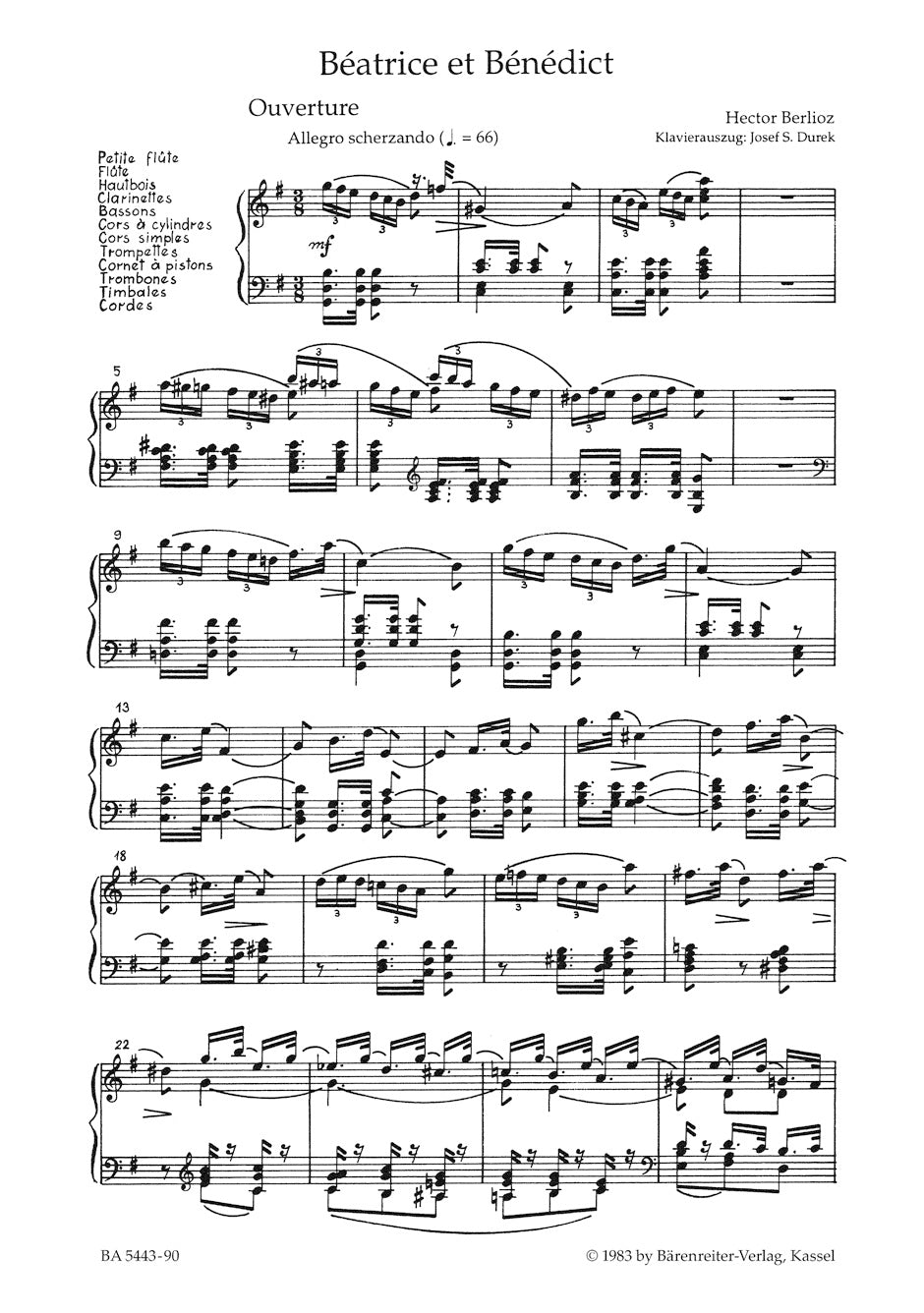 Berlioz Béatrice et Bénédict Hol. 138 -Opéra-comique- Vocal Score