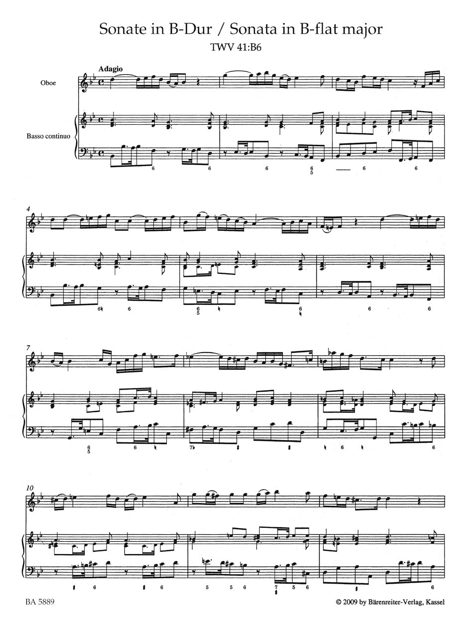 Telemann Two Sonatas for Oboe and Basso continuo (from Essercizii musici)