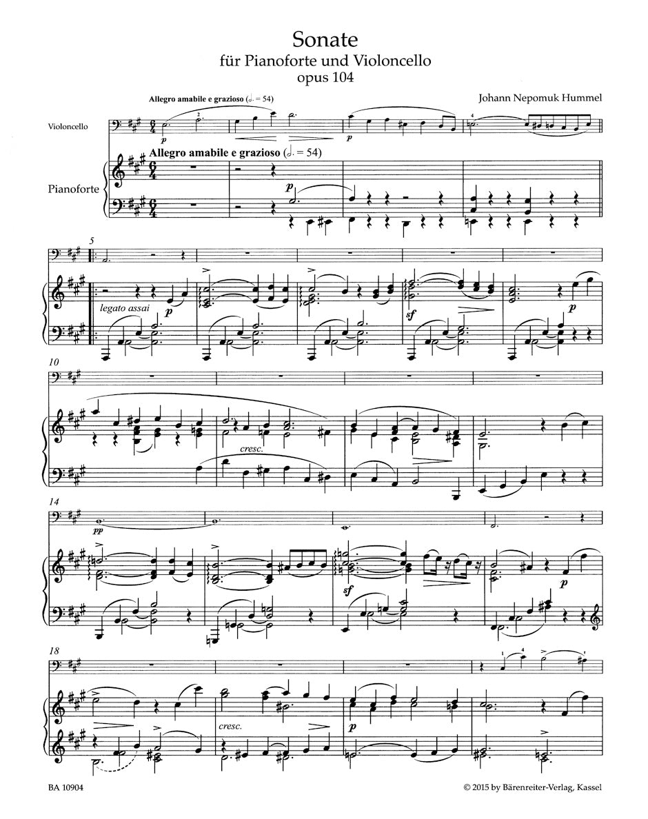Hummel Sonata for Pianoforte and Violoncello op. 104