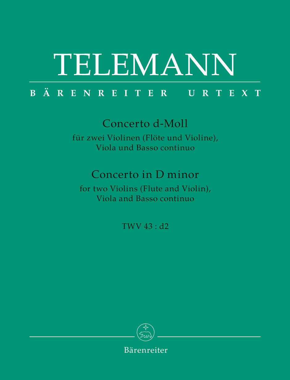 Telemann Concerto für two Violinen (Flöte und Violine), Viola und Basso continuo d-Moll TWV 43:d2