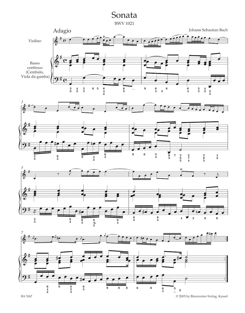 Bach Two Sonatas and a Fugue for Violin and Basso Continuo BWV 1021, BWV 1023, BWV 1026