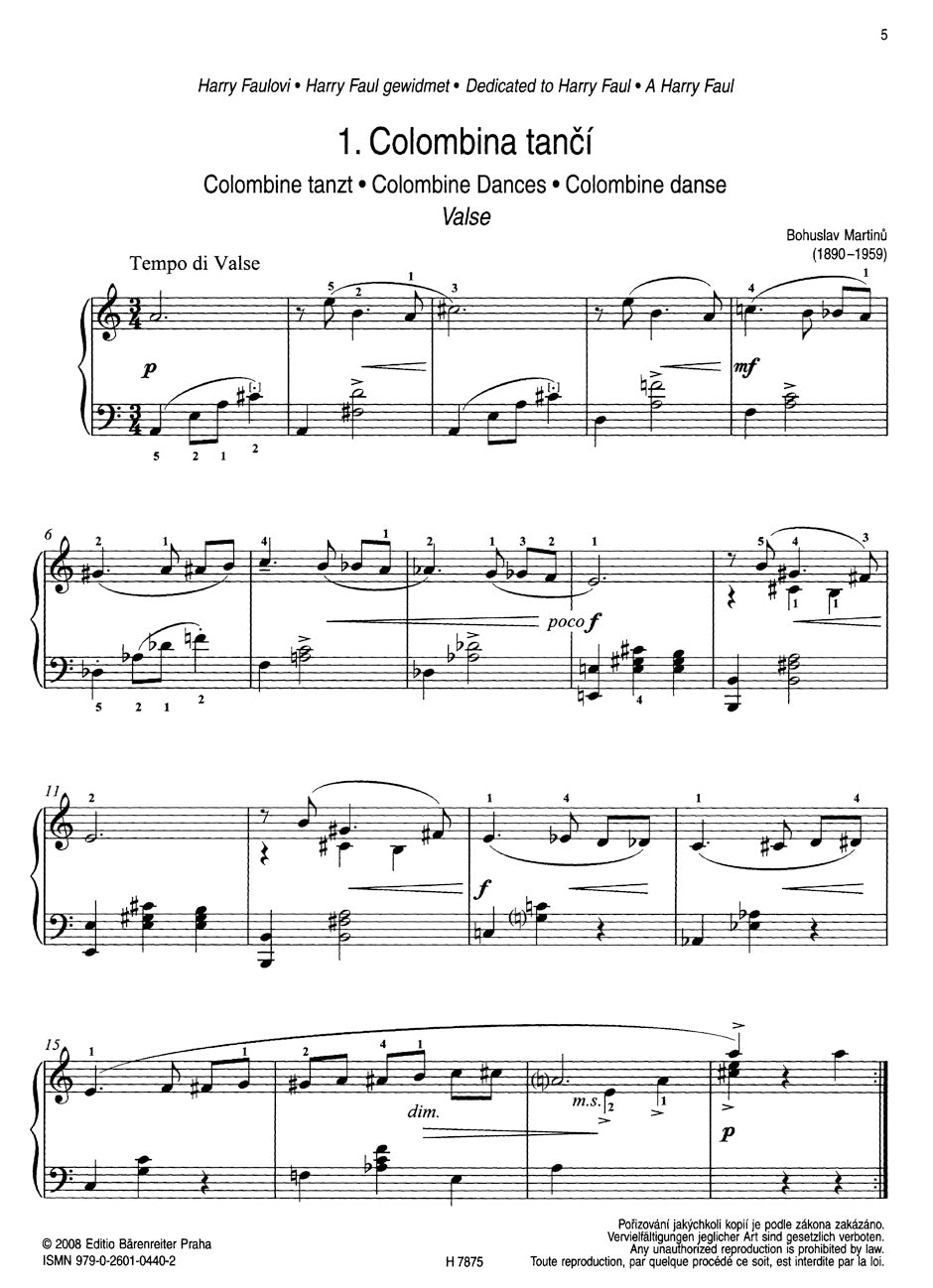 Martinu Marionetten I -kleine Stücke für Klavier-