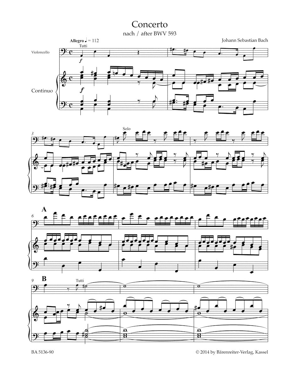 Bach: Concerto for Violoncello, Strings and Basso continuo A minor (after BWV 593)