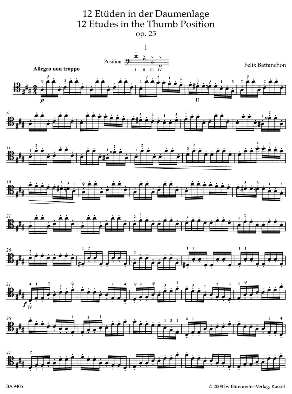 Battanchon 12 Etudes in the Thumb Position for Solo Violoncello op. 25