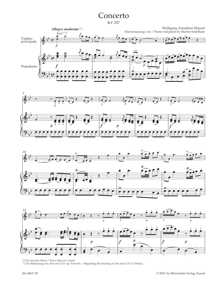 Mozart Concerto for Violin and Orchestra No. 1 B-flat major K. 207