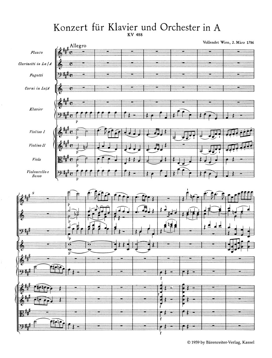 Mozart Concerto for Piano and Orchestra No. 23 A major K. 488