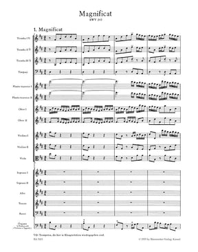 Bach Magnificat D major BWV 243 (2nd version with the 4 inserts from the E-flat major version (transposed))  Full Score