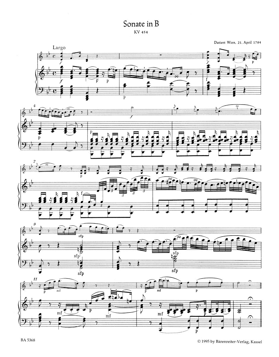 Mozart Sonate B-Dur -Bearbeitung der Violinsonate KV 454-