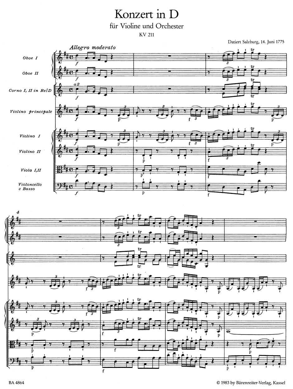 Mozart Concerto for Violin and Orchestra Nr. 2 D major K. 211
