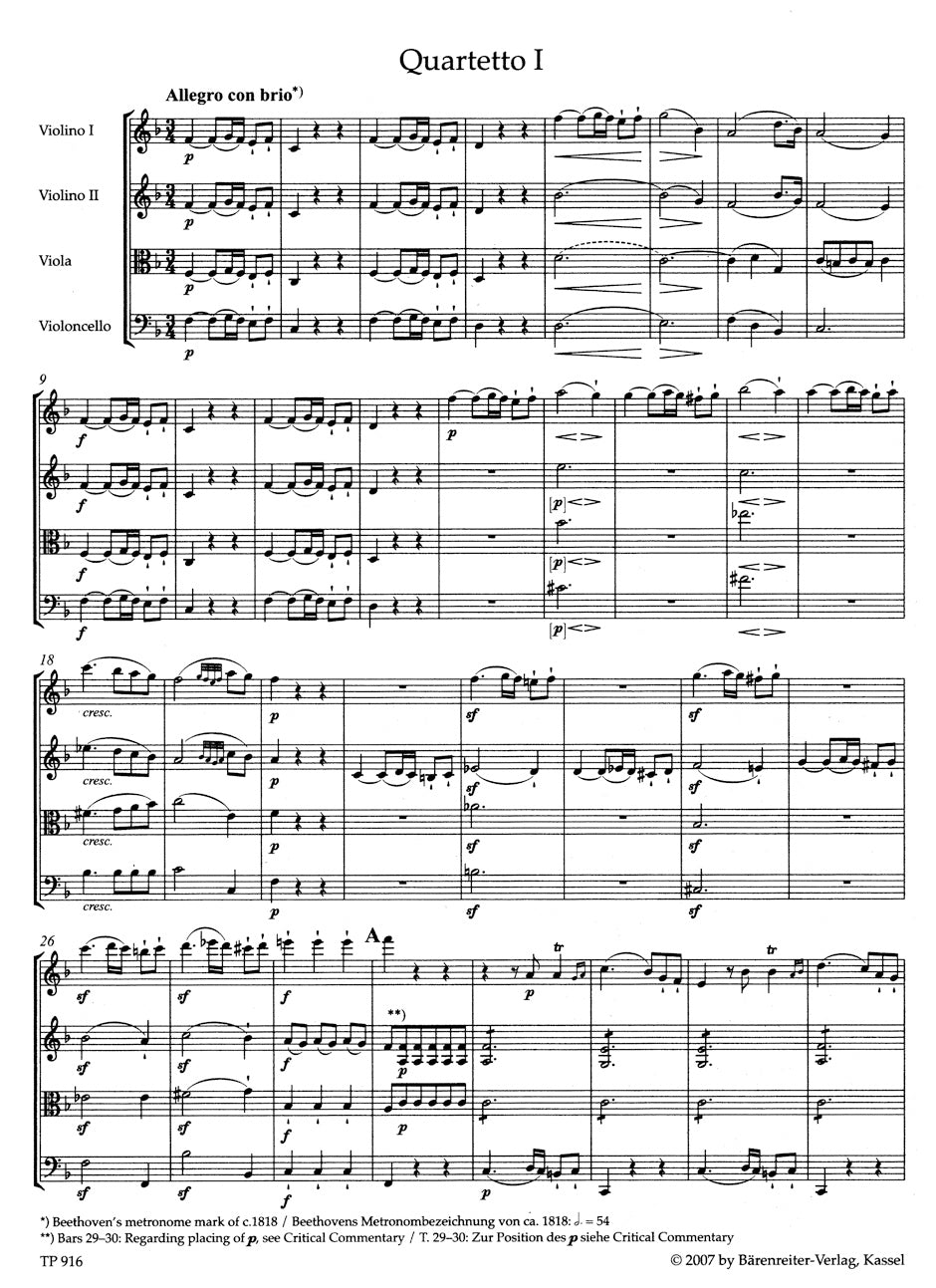 Beethoven String Quartets op. 18 - Study Score