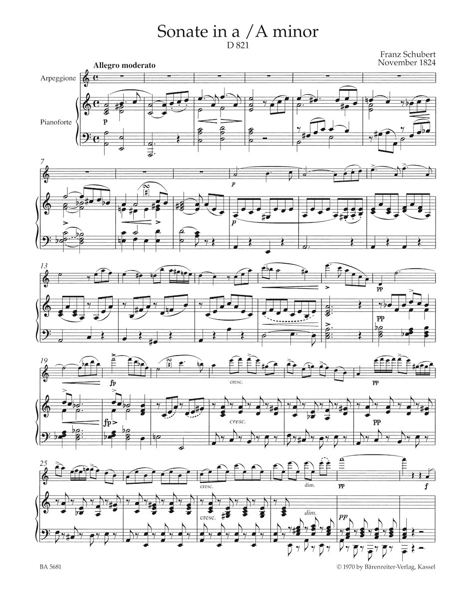 Schubert Piano Sonata a minor D 821 "Arpeggione" arranged for Flute and Piano