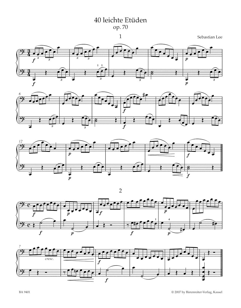 Lee 40 Easy Etudes for Violoncello with an Accompaniment of a 2nd Violoncello (ad lib.) op. 70