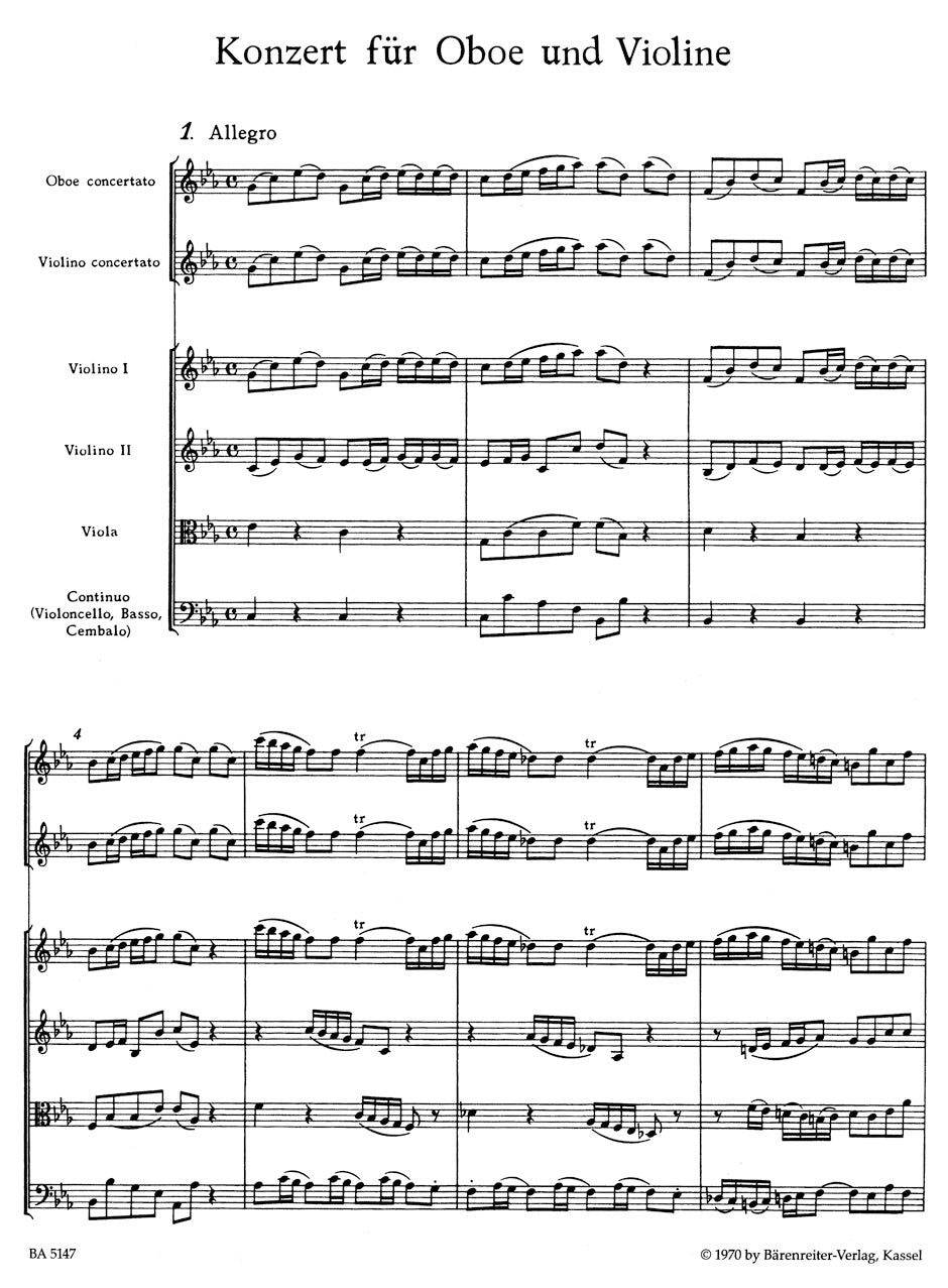 Bach Concerto for Oboe, Violin, Strings and Basso Continuo C minor -Reconstructed from BWV 1060-