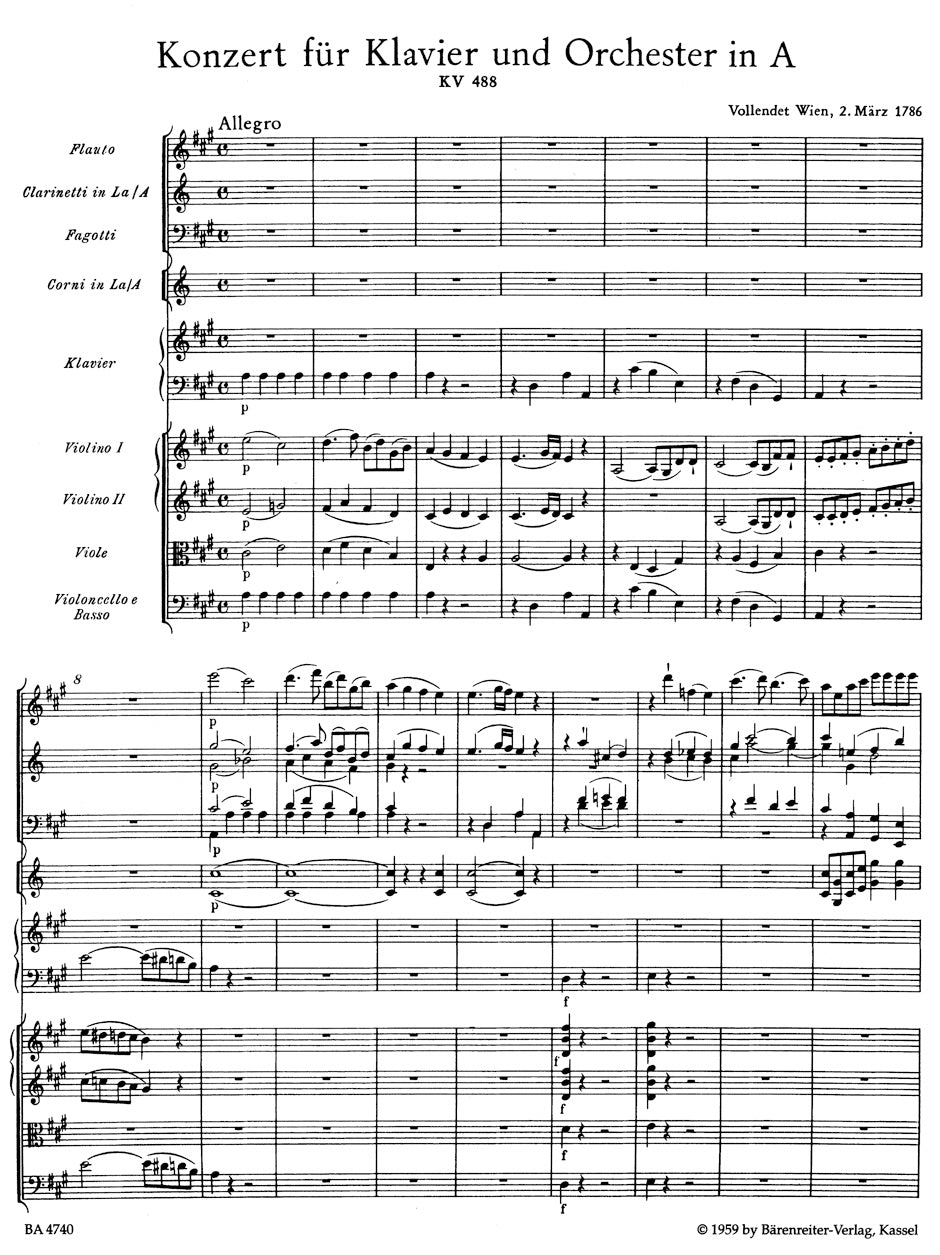 Mozart Concerto for Piano and Orchestra No. 23 A major K. 488 (Full Sc