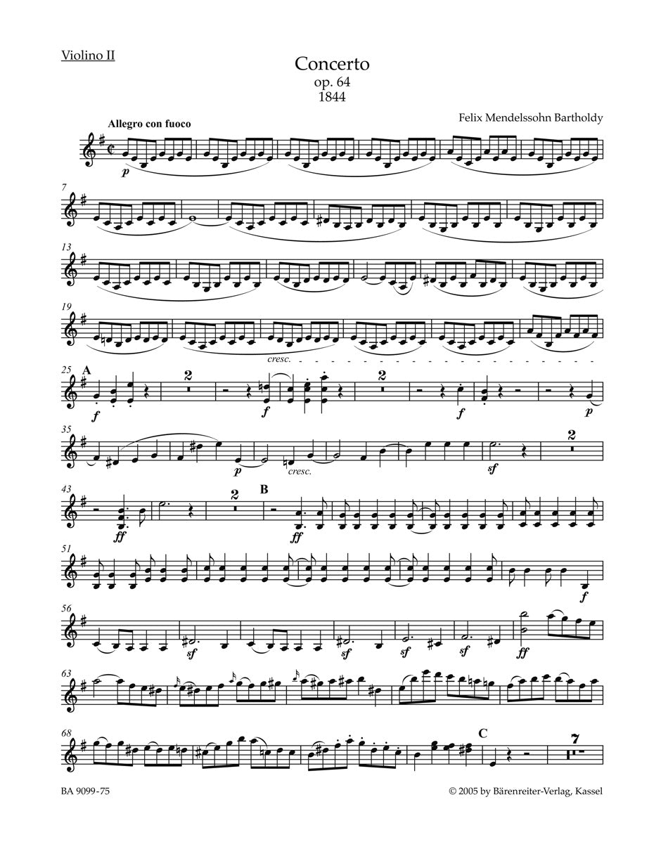 Mendelssohn Concerto for Violin and Orchestra in E minor Violin 2 Part CLEARANCE SHEET MUSIC / FINAL SALE