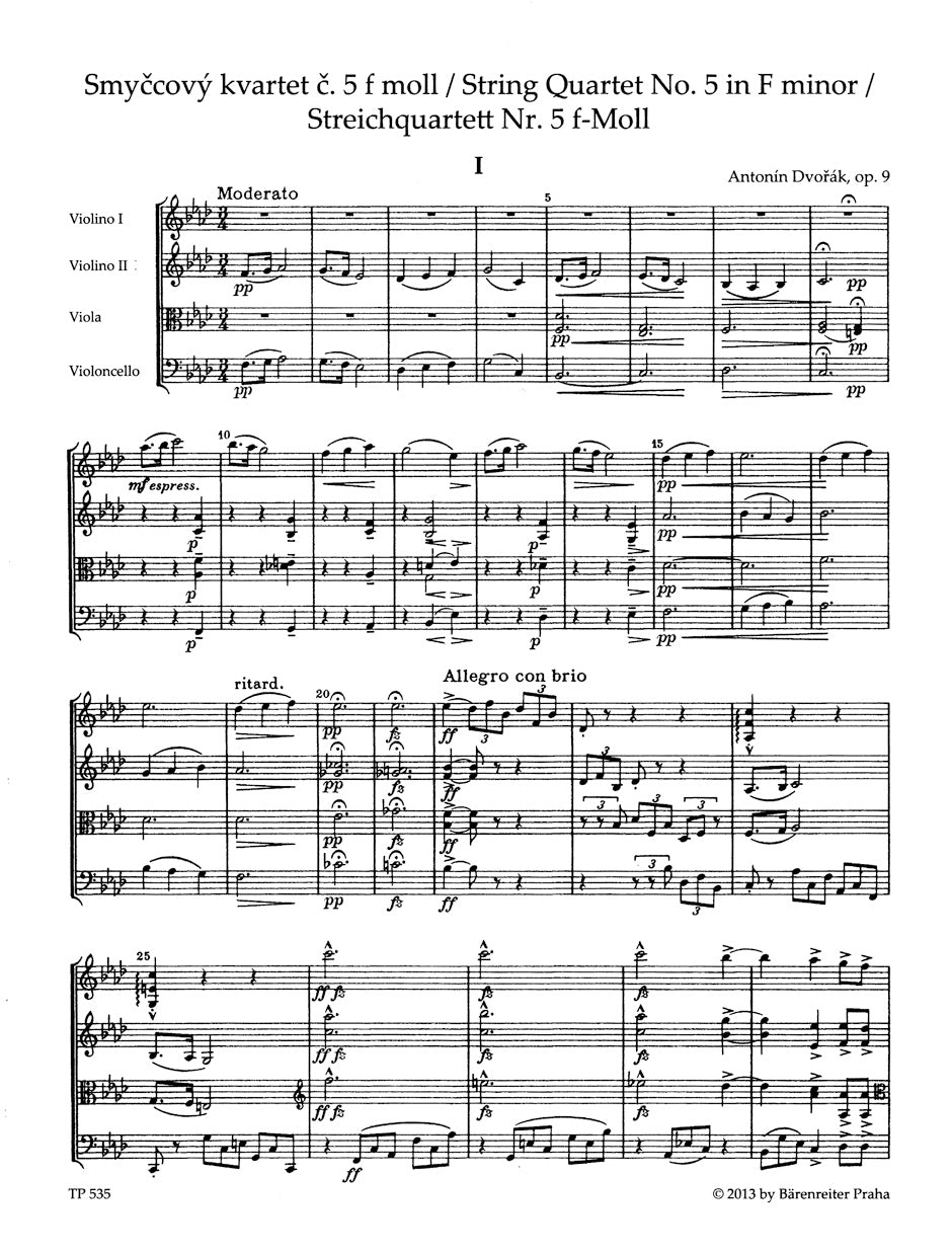 Dvorak String Quartet Nr. 5 F minor op. 9