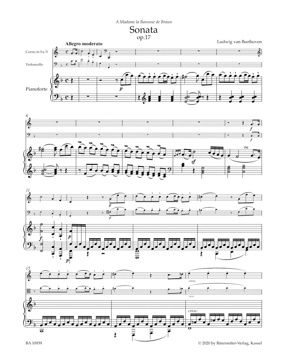 Beethoven Sonata for Pianoforte and Horn or Violoncello in F major op. 17