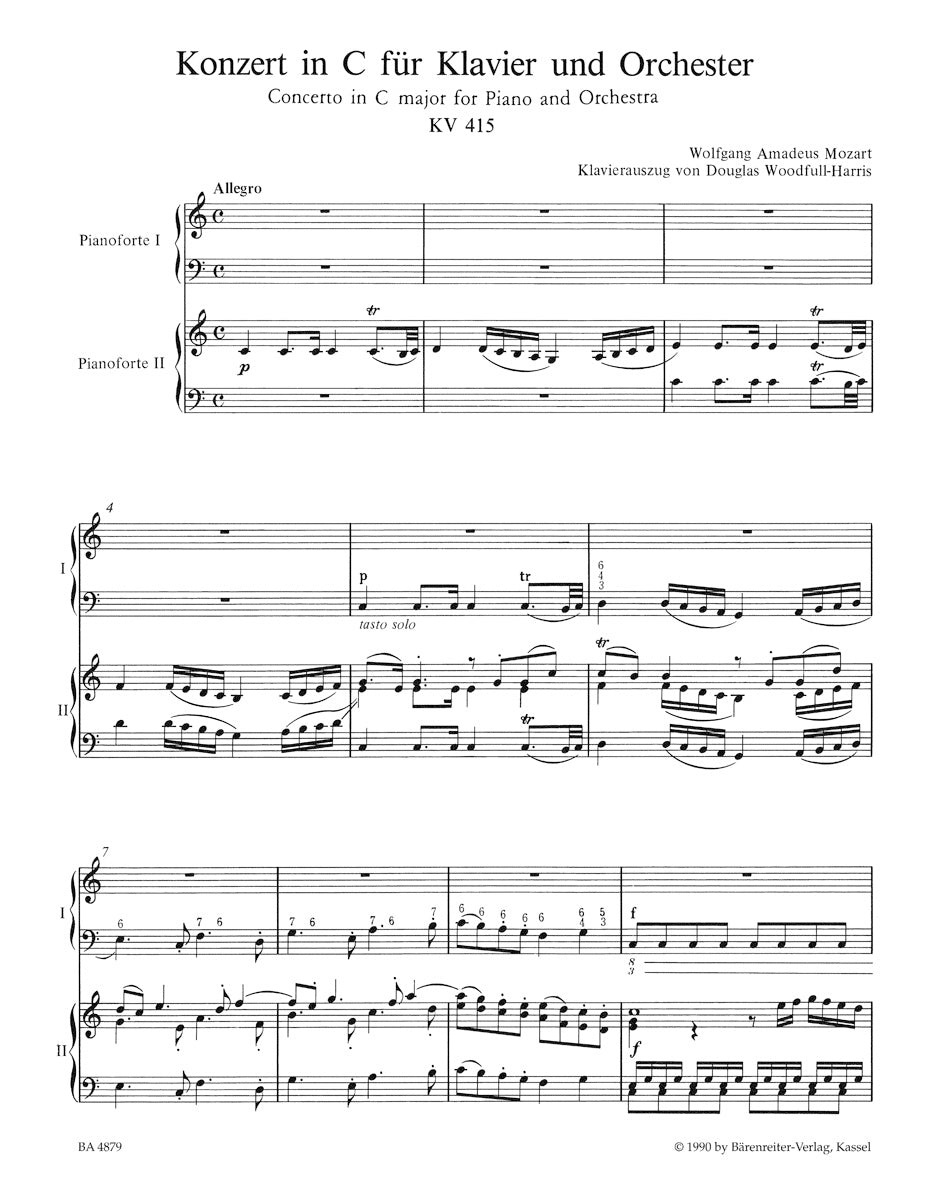 Mozart Concerto No 13 in C major K 415 - Version for Piano and String Quartet