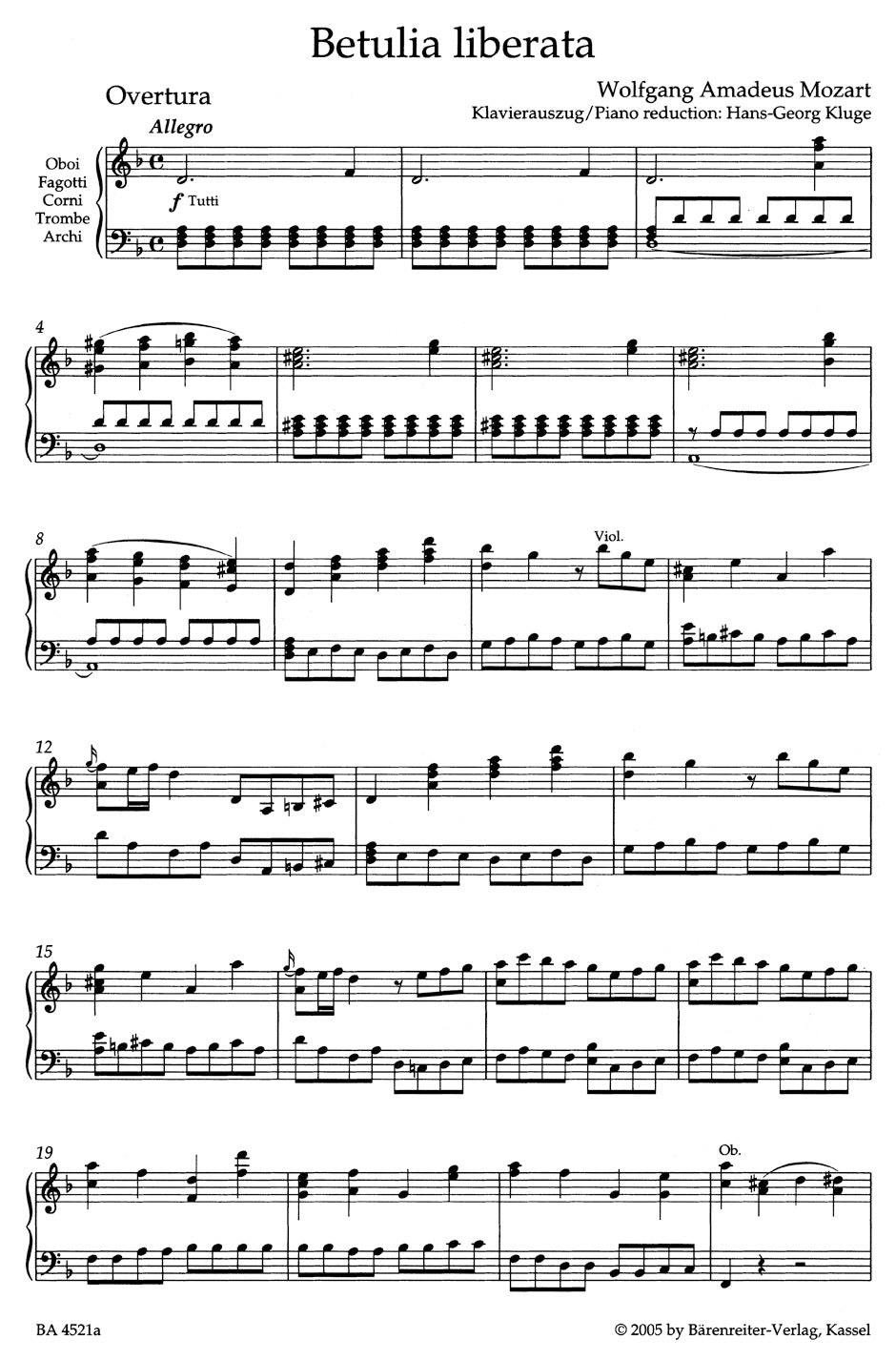 Mozart Betulia liberata K. 118 (74c) -Azione sacra in two parts-
