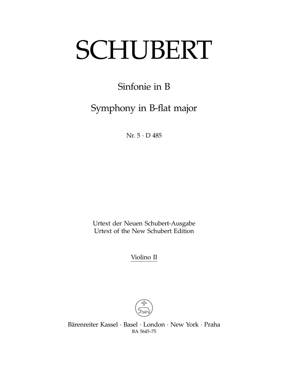 Schubert Symphony no. 5 in B-flat major D 485 Violin 2 Part