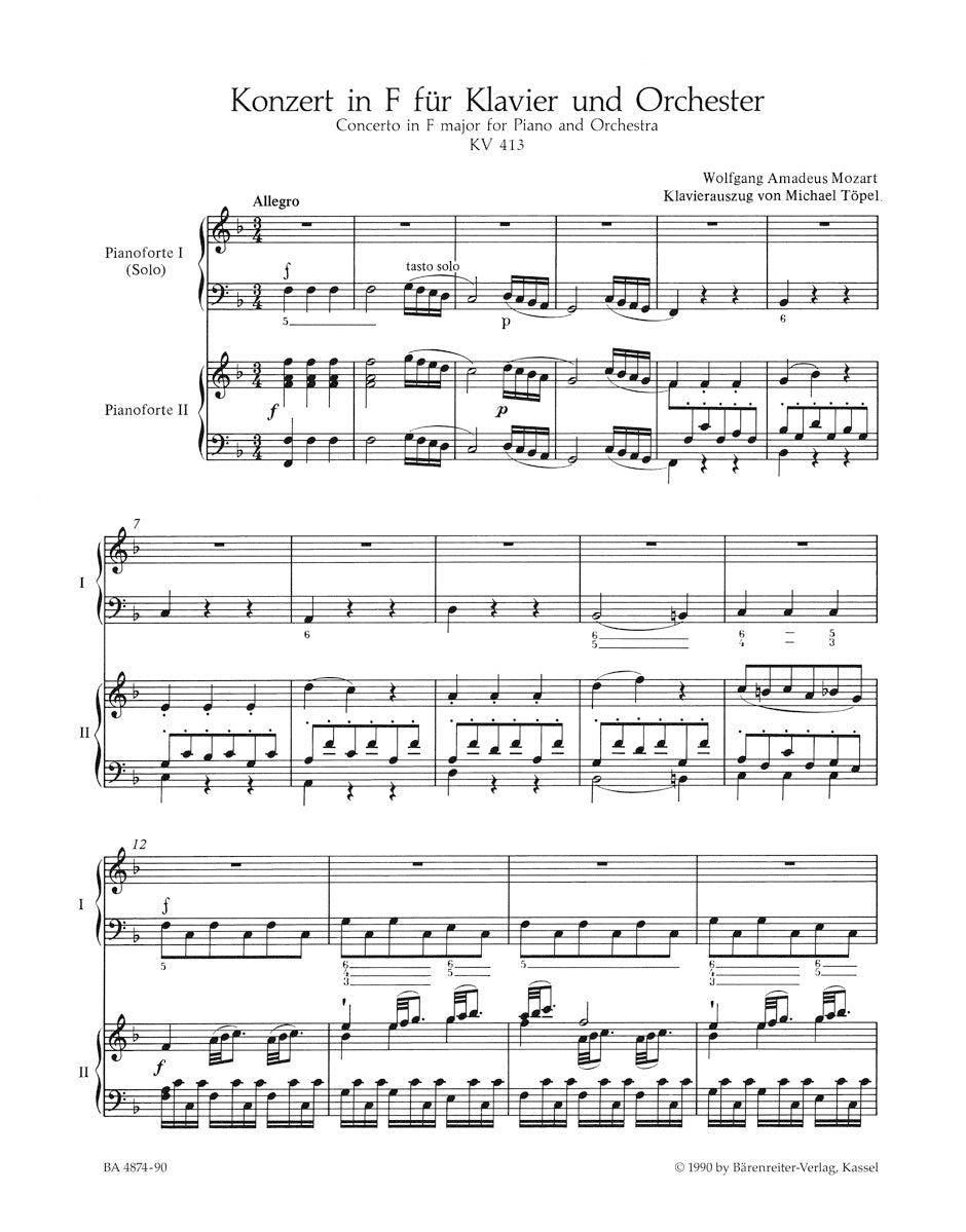 Mozart Concerto for Piano and Orchestra No 11 F major K. 413(387a) (Piano Reduction)