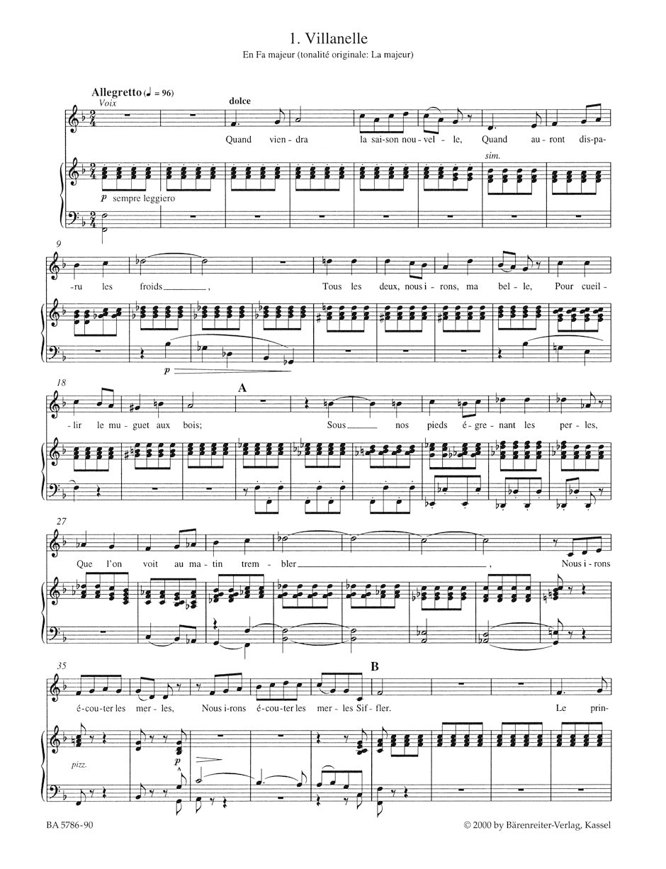 Berlioz Les nuits d'été for solo voice and Orchestra op. 7 Hol. 81B -Six Songs- (Version for medium voice)