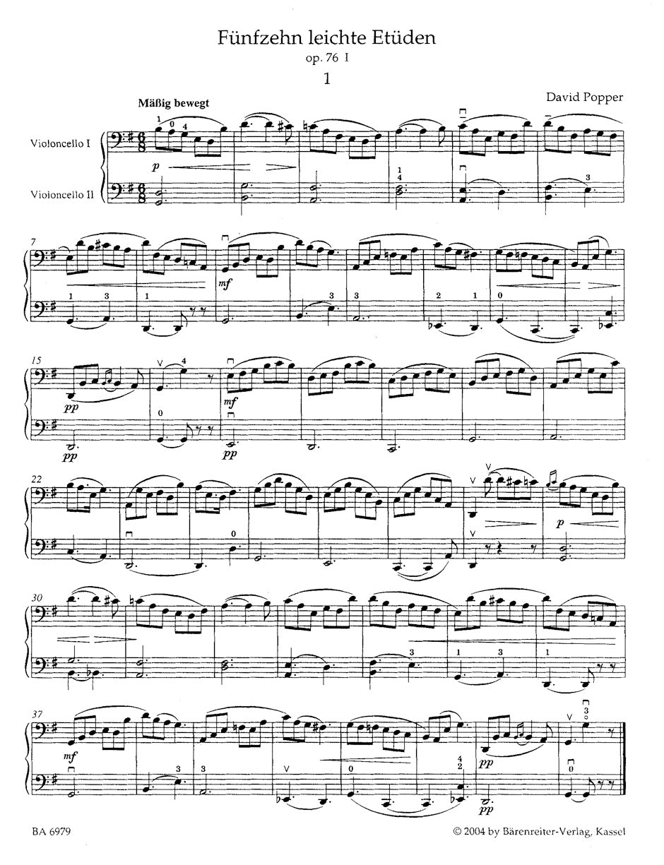 Popper Fifteen Easy Melodic-Harmonic Etudes for Violoncello with an accompaniment of a second Violoncello (ad libitum) op. 76 I - Ten Grand Etudes of Moderate Difficulty op. 76