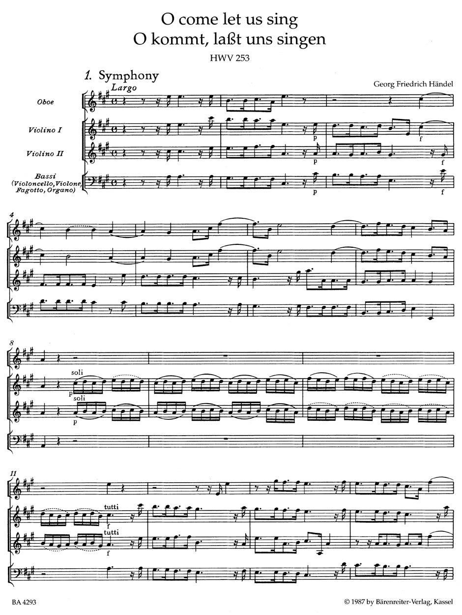 Handel O come let us sing HWV 253