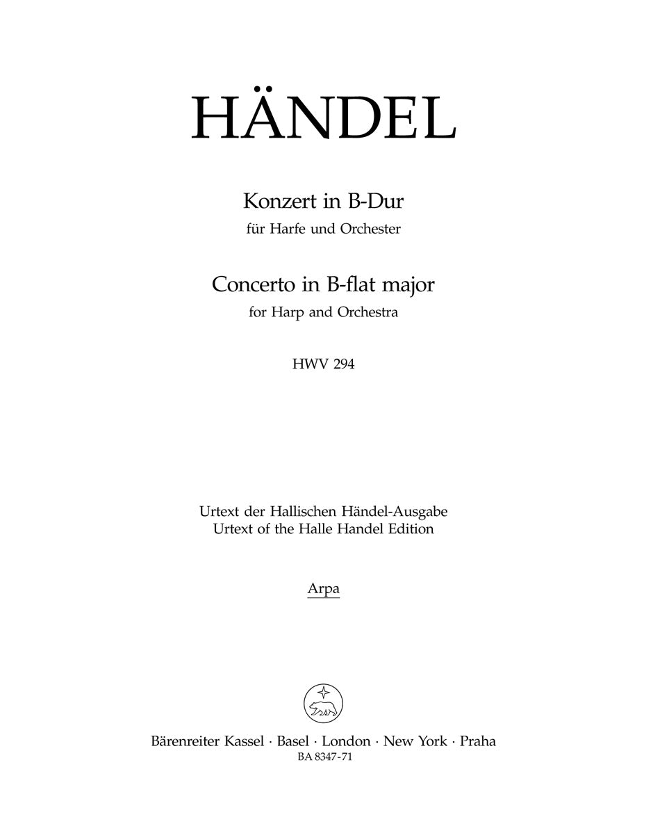 Handel Concerto for Harp and Orchestra B-flat major op. 4/6 HWV 294 Solo Harp Part