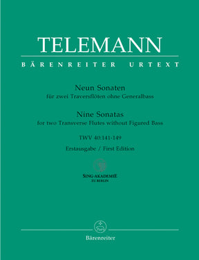 Telemann Nine Sonatas for Two Transverse Flutes without Figured Bass TWV 40:141-149 -Erstausgabe-