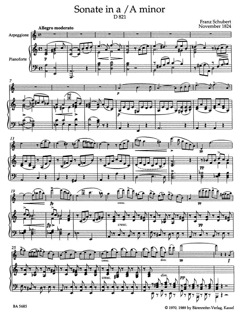 Schubert Sonate a-Moll D 821 "Arpeggione" arranged for Cello and Piano