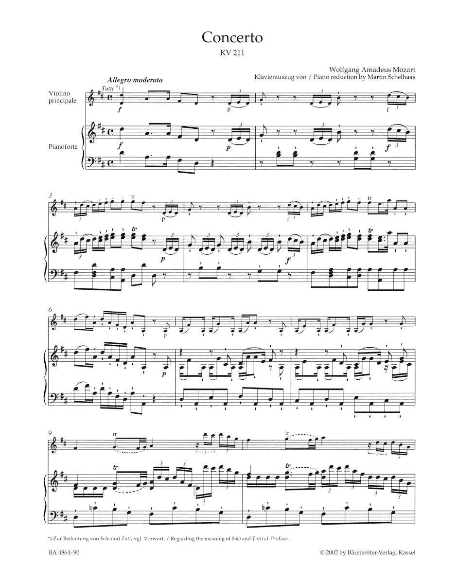Mozart Concerto for Violin and Orchestra No. 2 D major K. 211