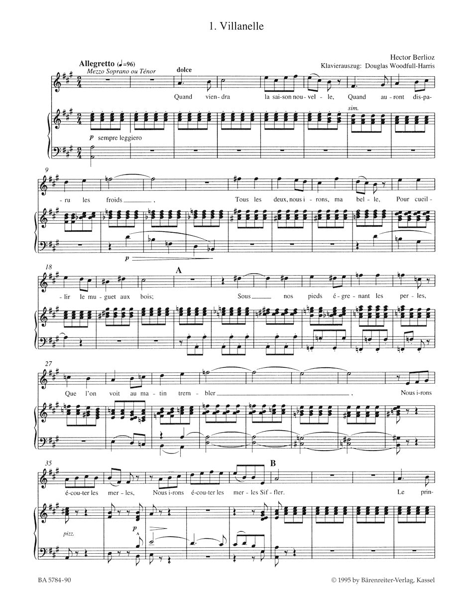 Berlioz Les nuits d'été for Solo Voice and Orchestra op. 7 Hol. 81B -Six Melodies- (Second version)