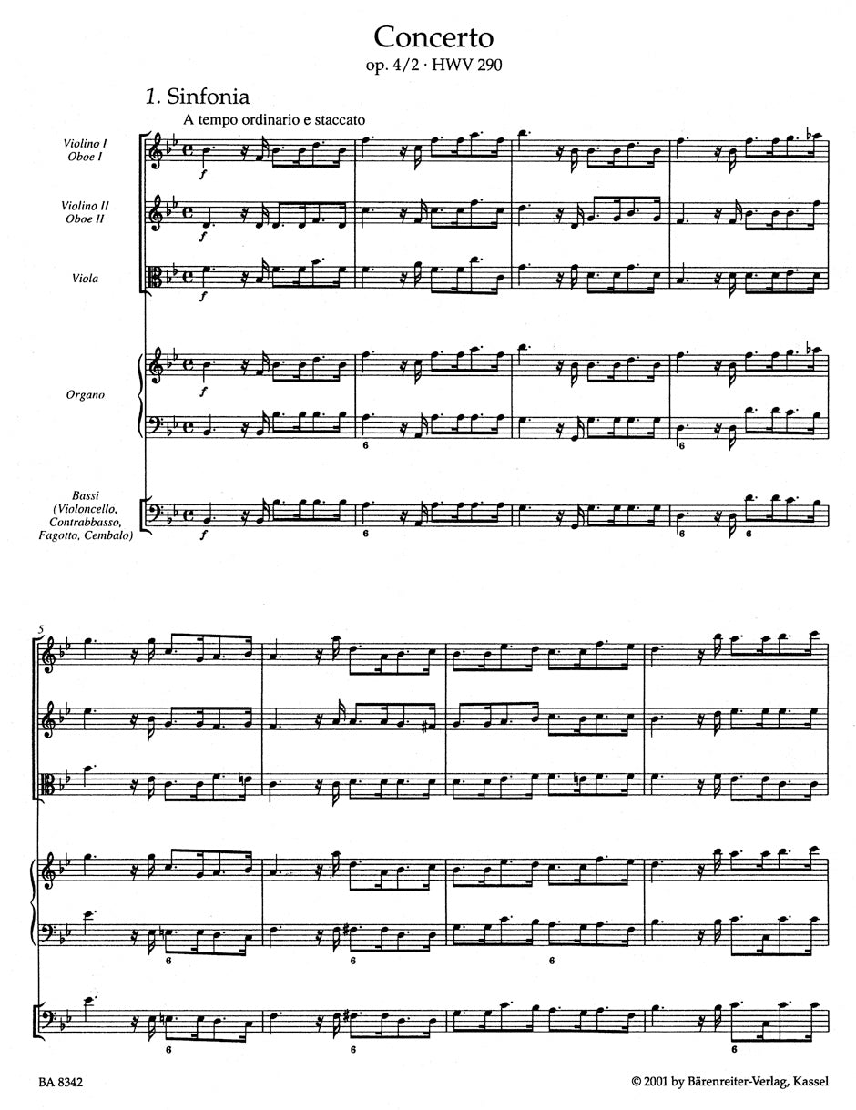Handel Concerto for Organ and Orchestra B-flat Major op. 4/2 HWV 290