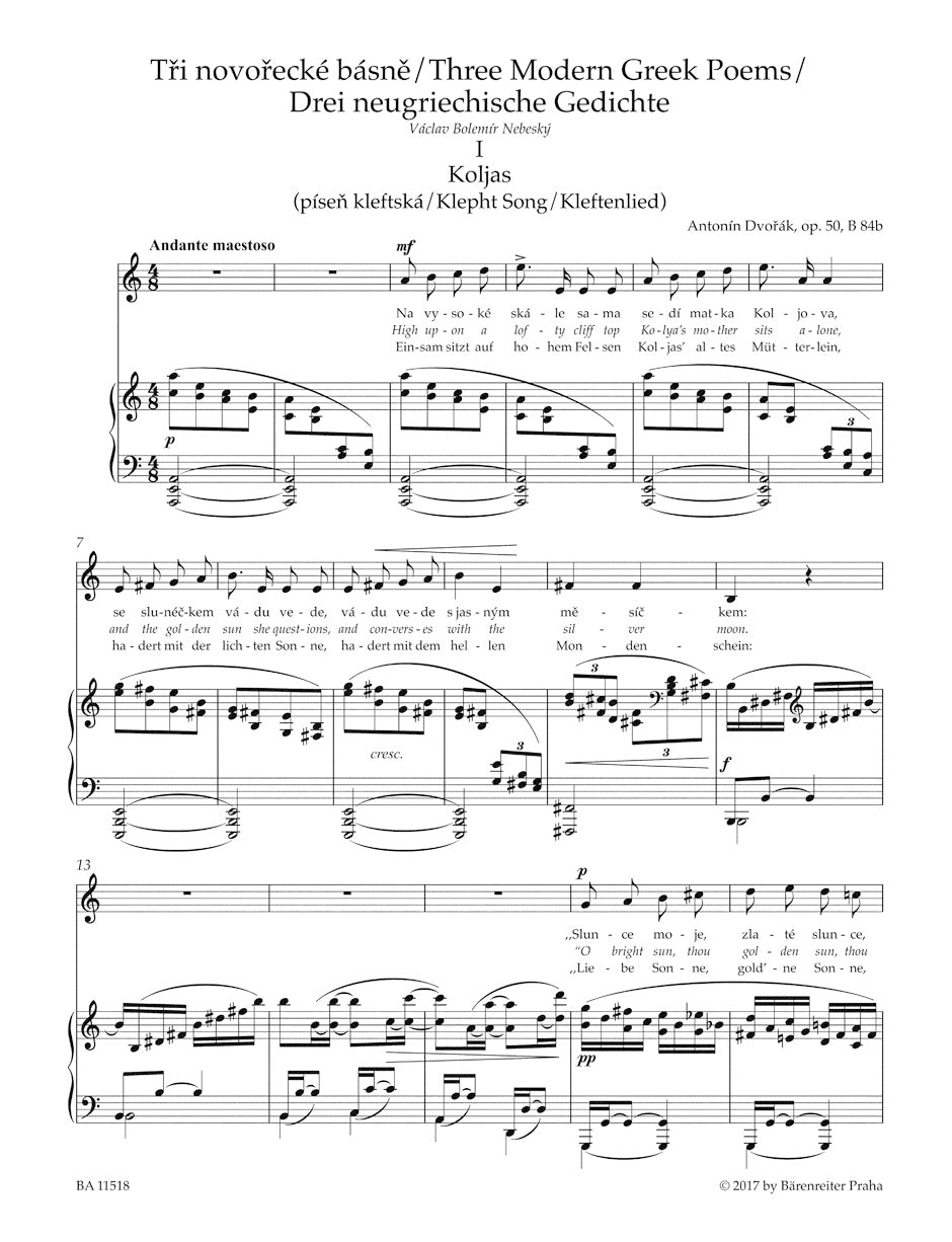 Dvorak Songs II for Low Voice and Piano