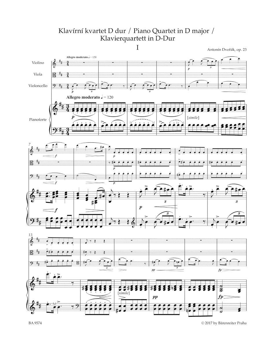 Dvorak Piano Quartet in D major Opus 23