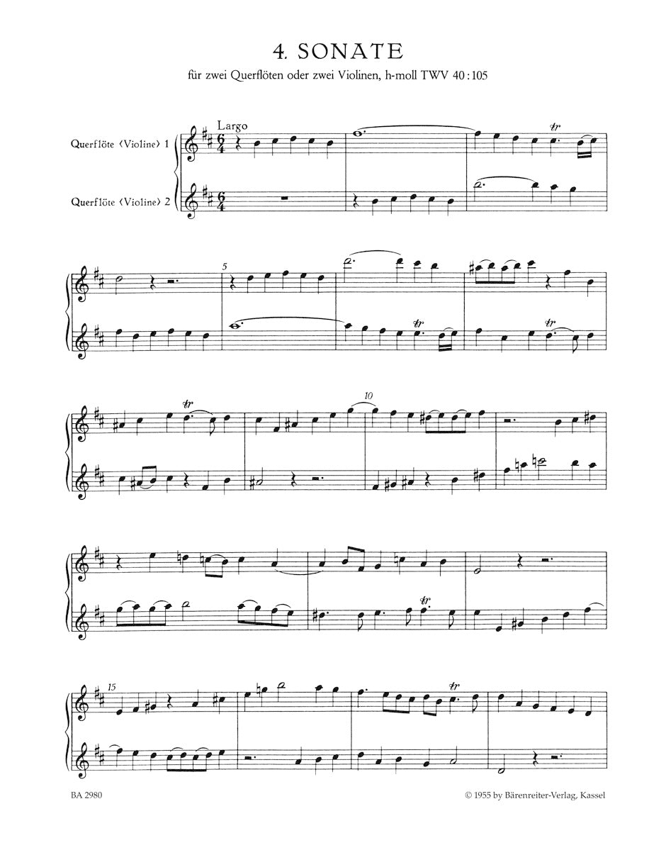 Telemann Six Sonatas for two Flutes or two Violins op. 2 TWV 40:103, 105, 106 (Volume 2)