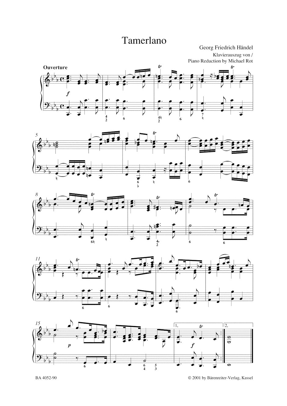 Handel Tamerlano HWV 18 -Dramma per musica in thre acts- Vocal Score