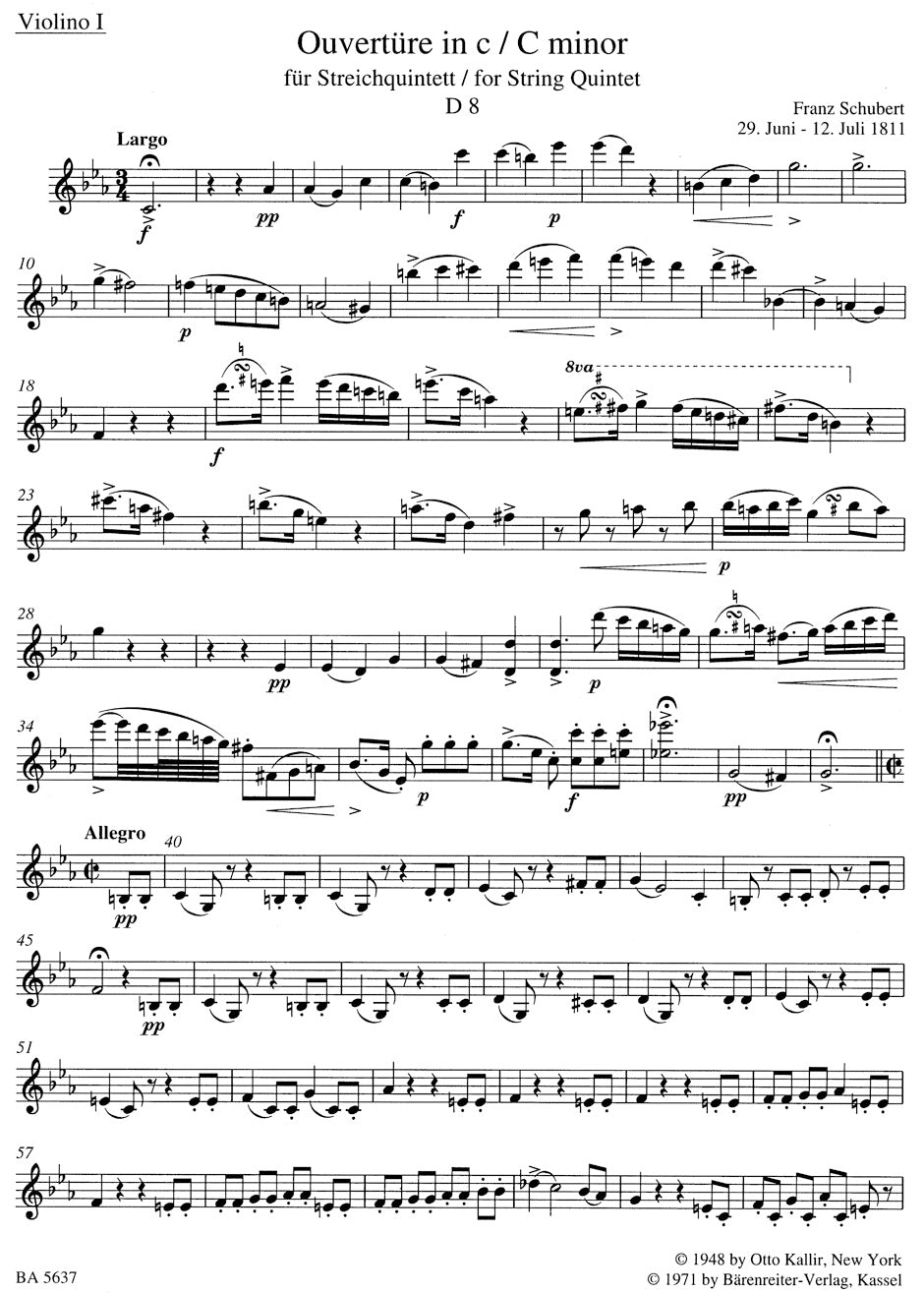 Schubert Ouvertüre (Quintet) in c minor D 8