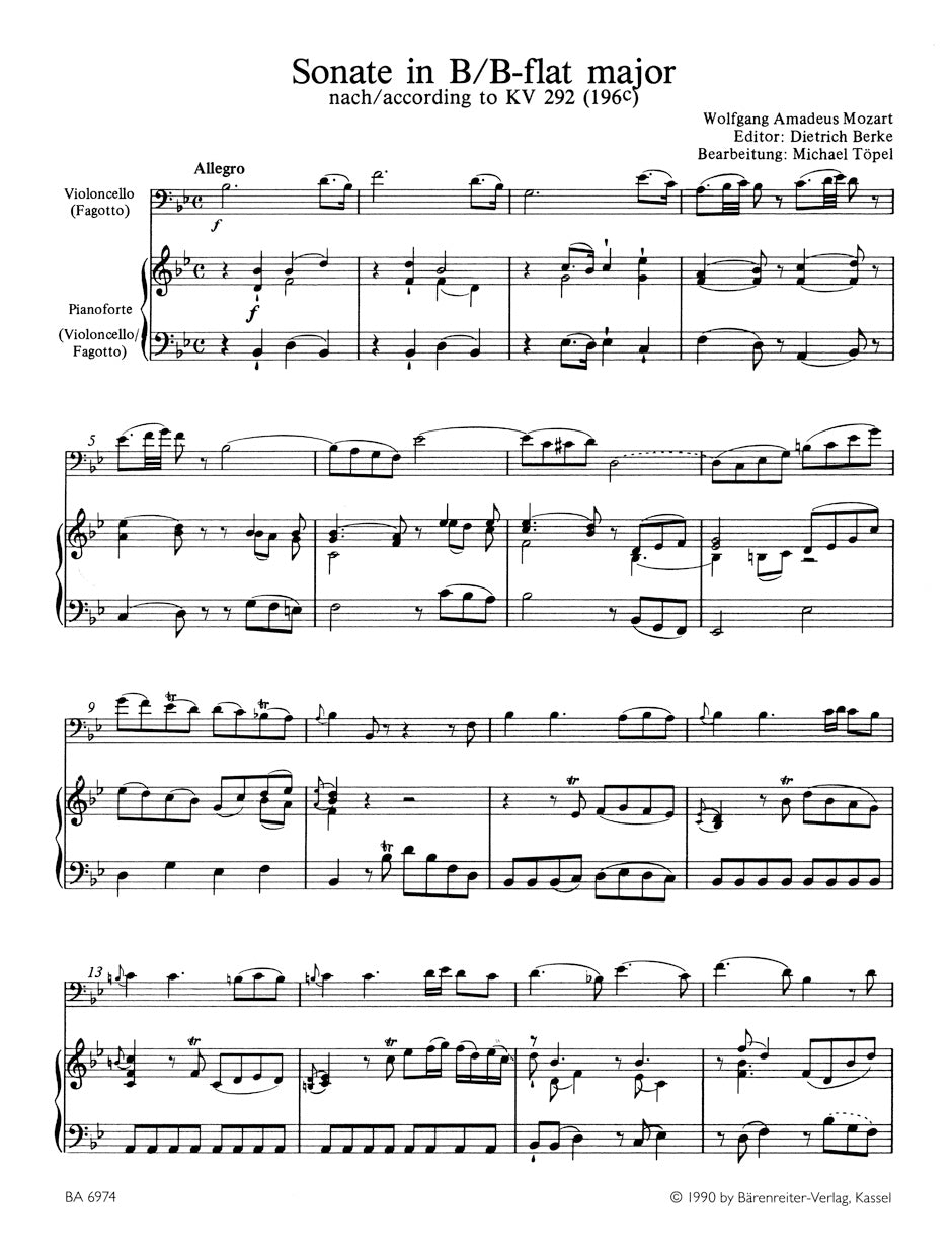 (Bassoon)　for　K.　292　and　Mozart　Piano　according　Sonata　Violoncello　(19