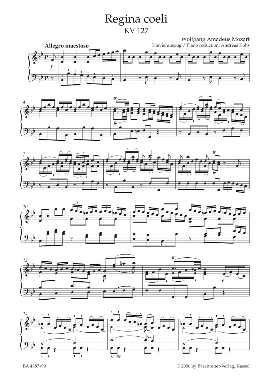 Mozart Regina coeli B-flat major K. 127