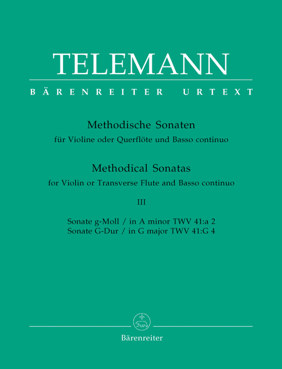 Telemann Twelve Methodical Sonatas for Violin (Flute) and Bc (Volume 3)