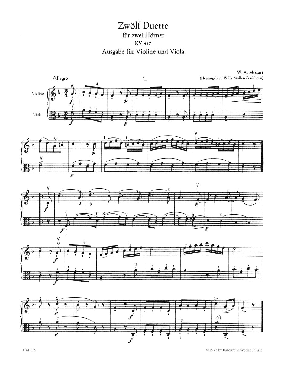Mozart 12 Duets for Violin and Viola K 487