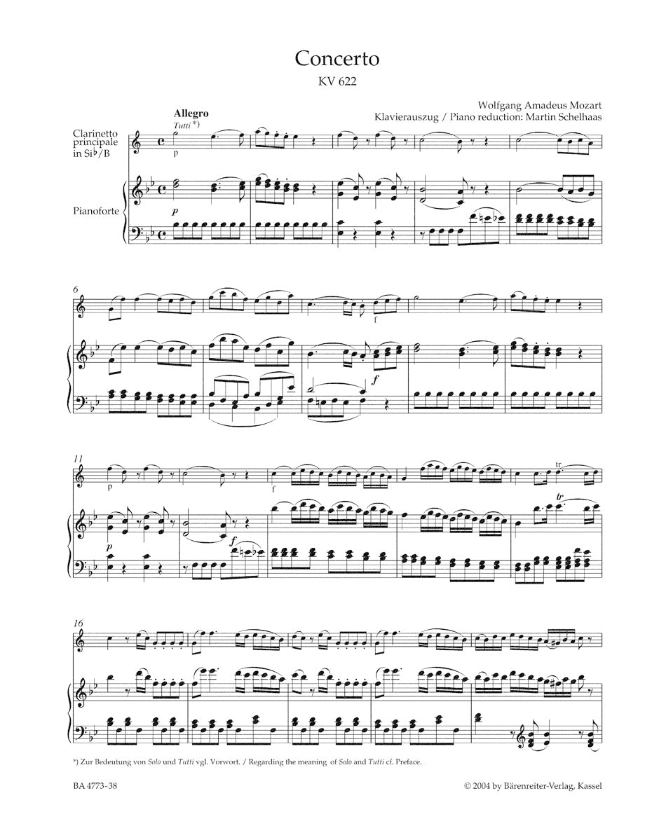 Mozart Concerto for B-flat Clarinet and Piano K. 622