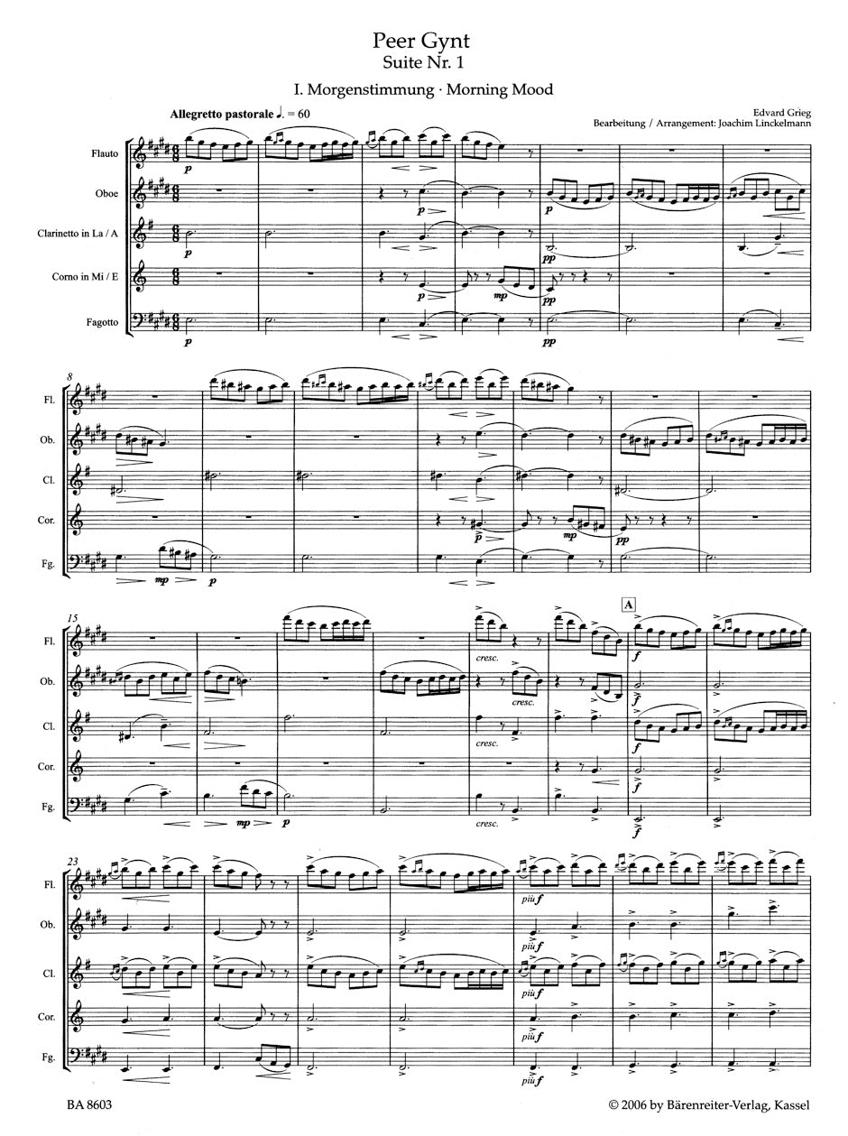 Grieg Grieg Peer Gynt Suite Suite No 1 for Woodwind Quintet Opus 46