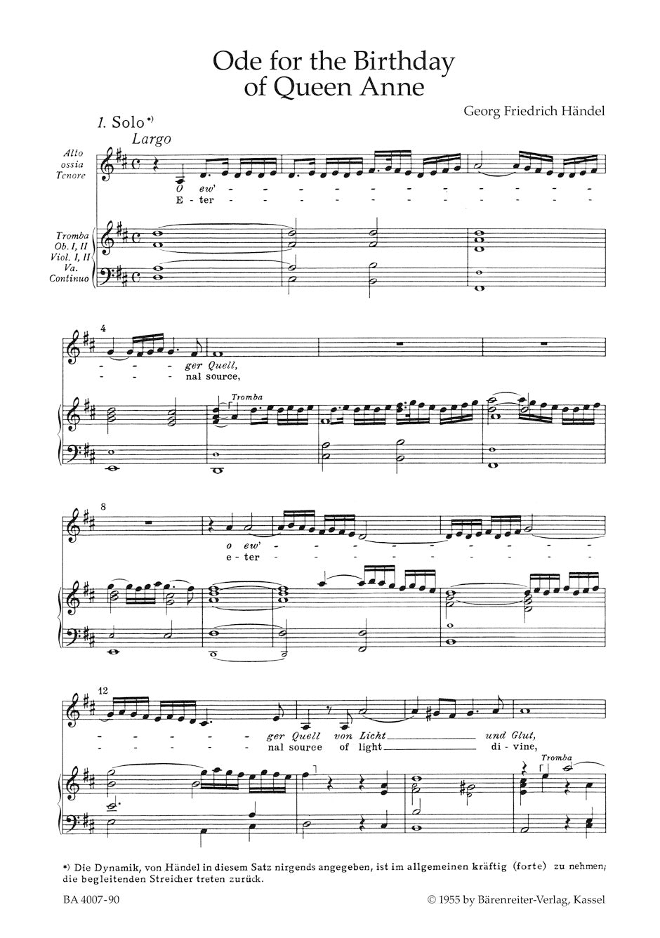 Handel Ode for the Birthday of Queen Anne HWV 74