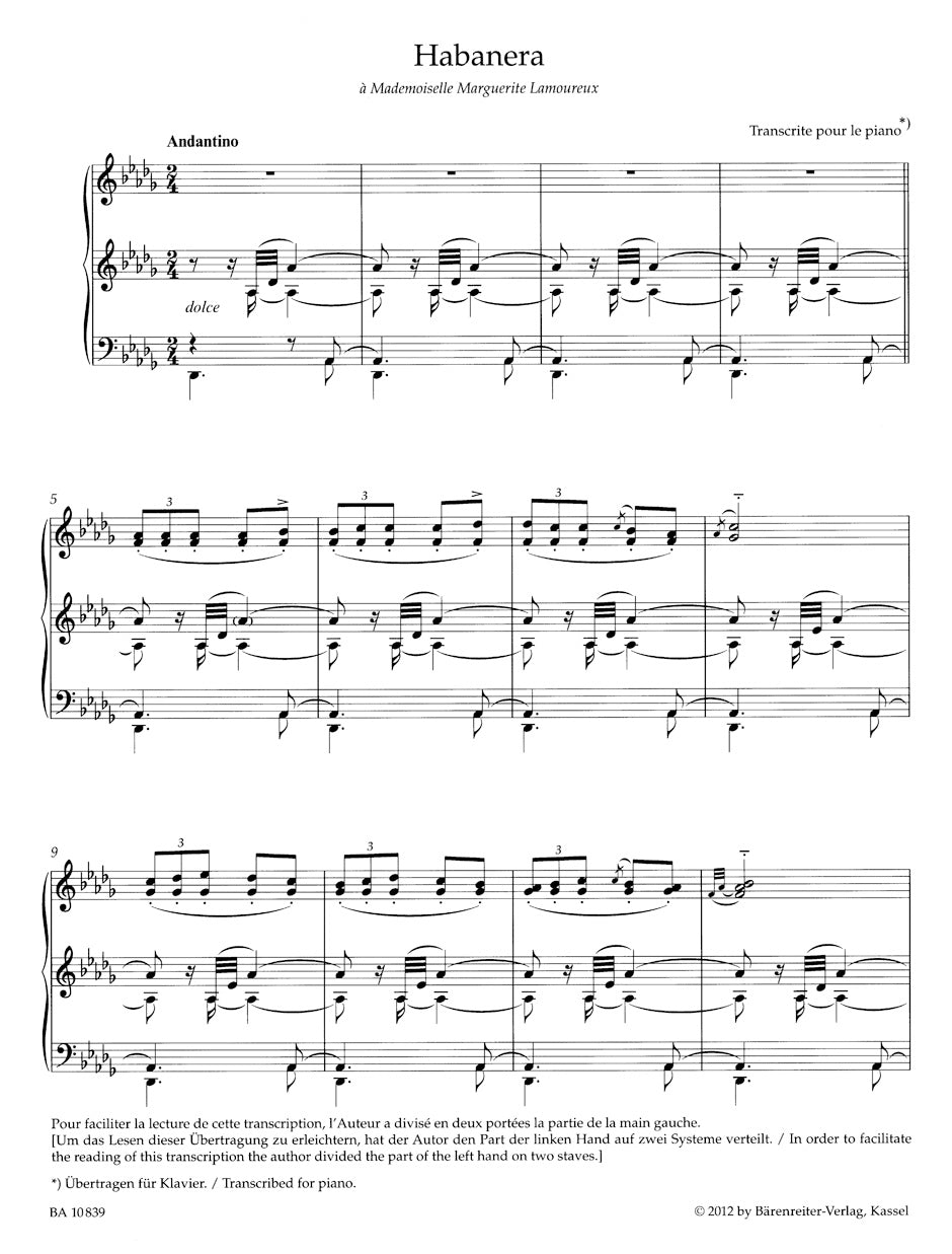 Chabrier Habanera for Piano